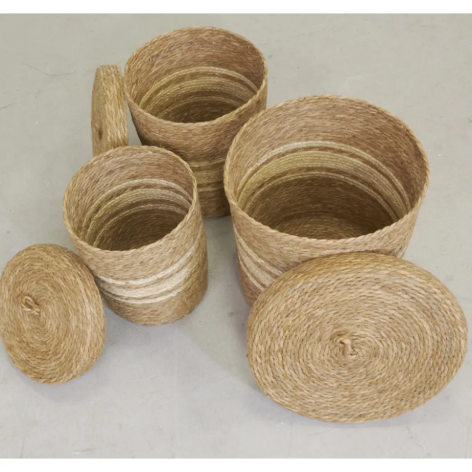 AUBRY GASPARD - Boîtes de rangement en maïs naturel et blanc (lot de 3)