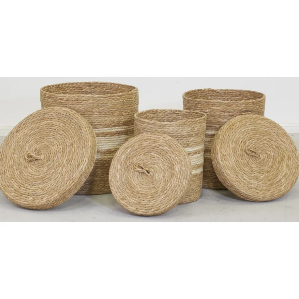AUBRY GASPARD - Boîtes de rangement en maïs naturel et blanc (lot de 3)