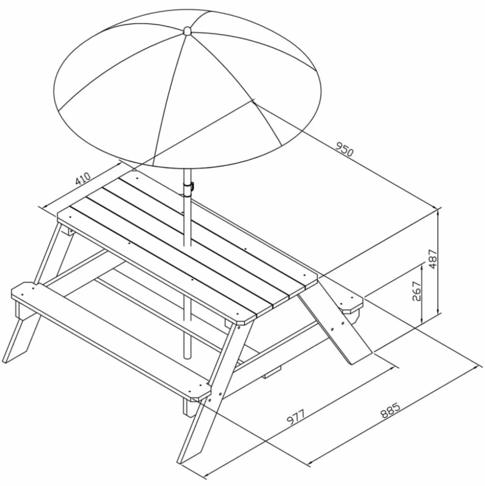 AXI - Table de pique-nique pour enfants nick et parasol marron et gris