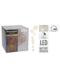 BASICS - Guirlande 8 boules de jute différents diamètres avec led, blanc chaud, 8 leds, 90cm. Basics