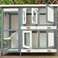 BB LOISIR - Cage clapier extérieur pour lapins 122x42,5x104 cm modèle- miette 081 gris-blanc