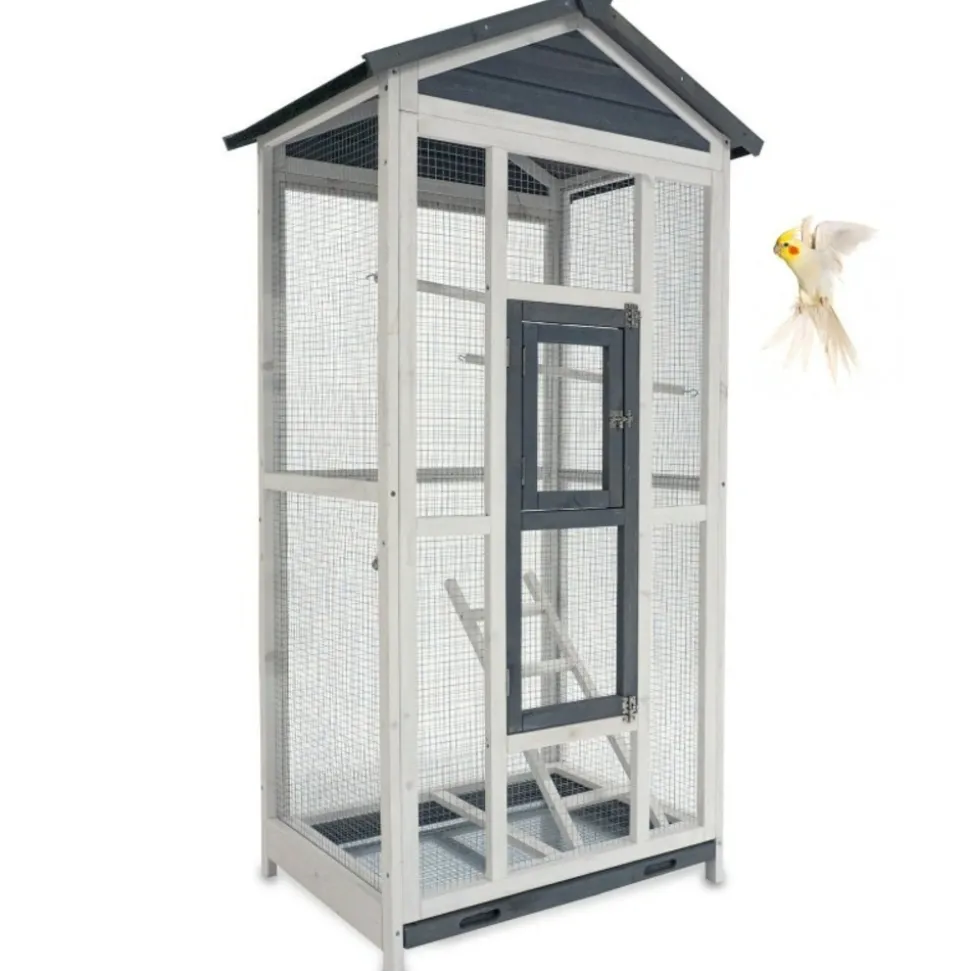 BB LOISIR - Volière cage à oiseaux en bois de haute qualité 82x57x160cm pour intérieur et extérieur –modèle « apollo l 303 »