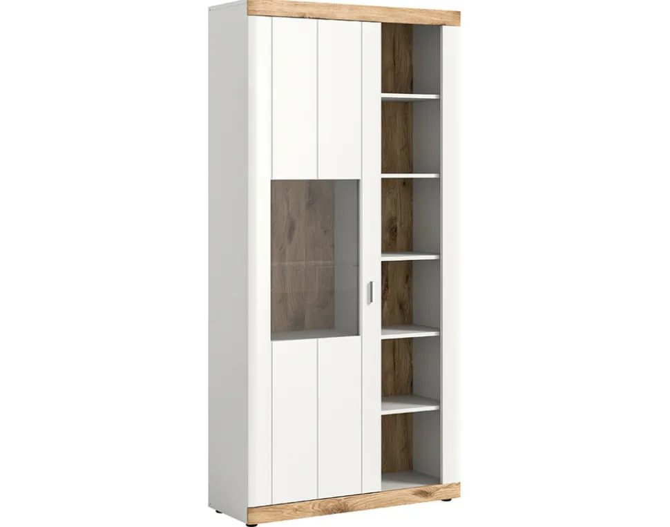 BEST MOBILIER - Coventry - vitrine - blanc et effet bois - 100x204 cm