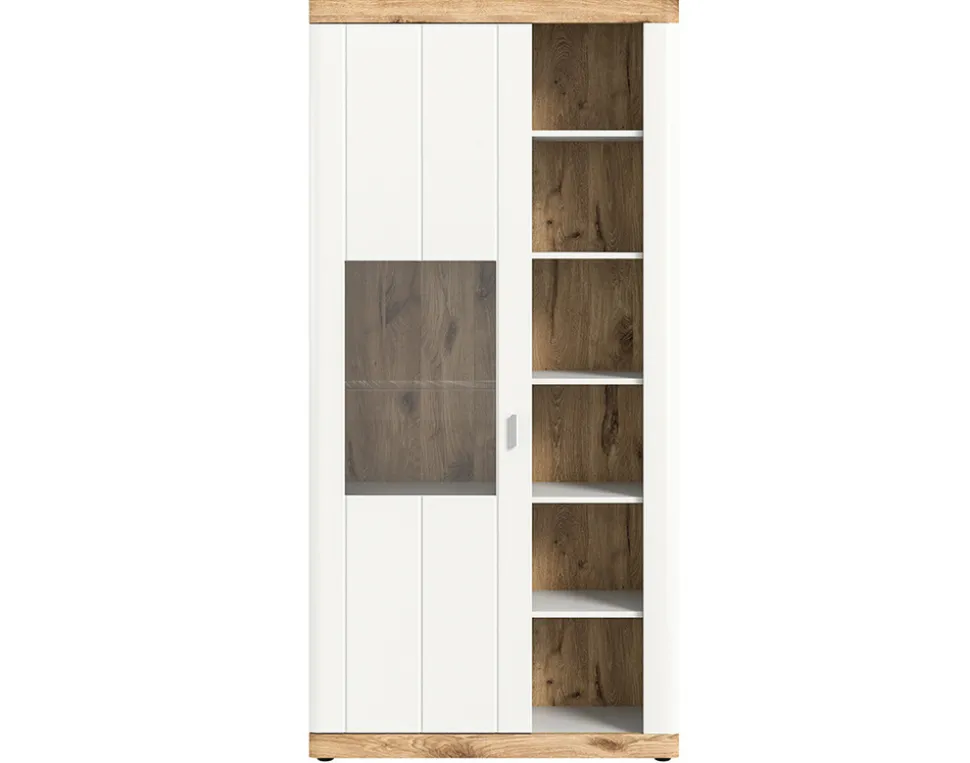 BEST MOBILIER - Coventry - vitrine - blanc et effet bois - 100x204 cm