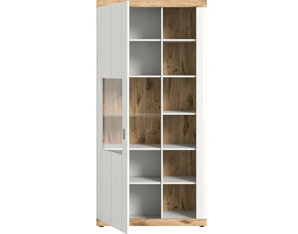 BEST MOBILIER - Coventry - vitrine - blanc et effet bois - 100x204 cm