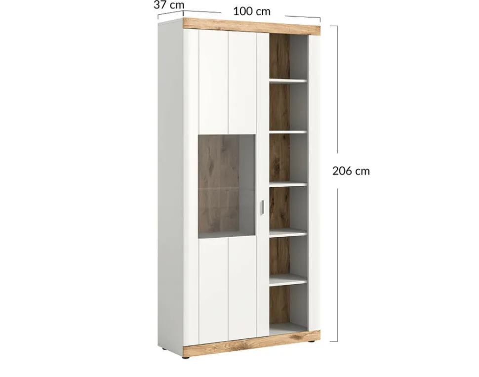 BEST MOBILIER - Coventry - vitrine - blanc et effet bois - 100x204 cm