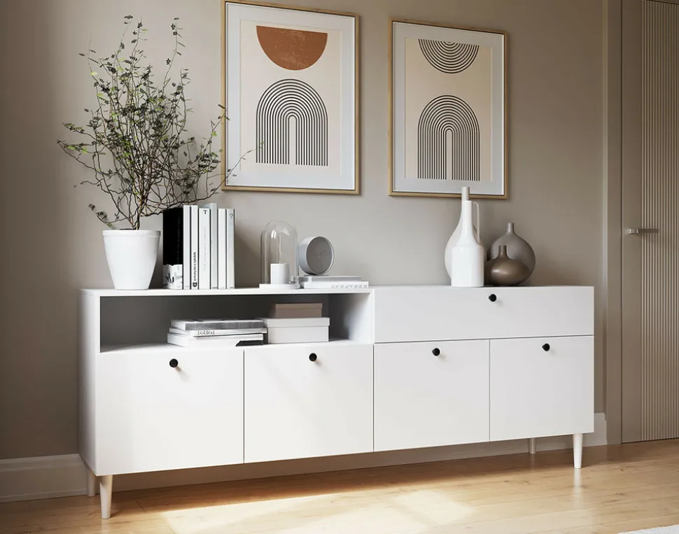BEST MOBILIER - Gaby - buffet bas - blanc - 200 cm