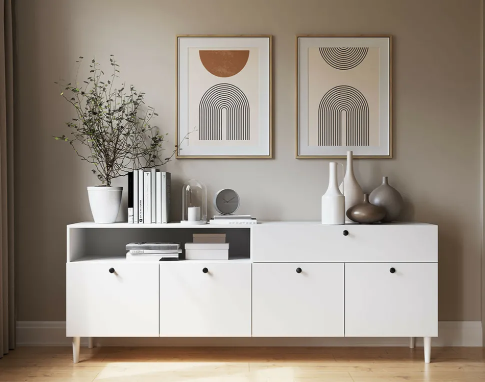 BEST MOBILIER - Gaby - buffet bas - blanc - 200 cm