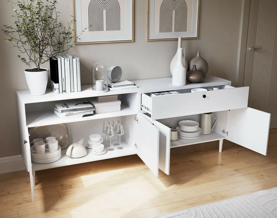 BEST MOBILIER - Gaby - buffet bas - blanc - 200 cm