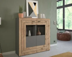 BEST MOBILIER - Wexford - buffet haut - gris et effet bois - 120 cm