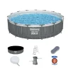 BESTWAY - Kit piscine hors sol tubulaire bestway steel pro max™ 457 x 107 cm - ronde (avec filtre a cartouche, échelle, bâche, lumiere