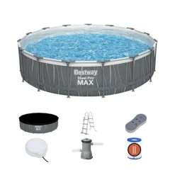 BESTWAY - Kit piscine hors sol tubulaire bestway steel pro max™ 457 x 107 cm - ronde (avec filtre a cartouche, échelle, bâche, lumiere