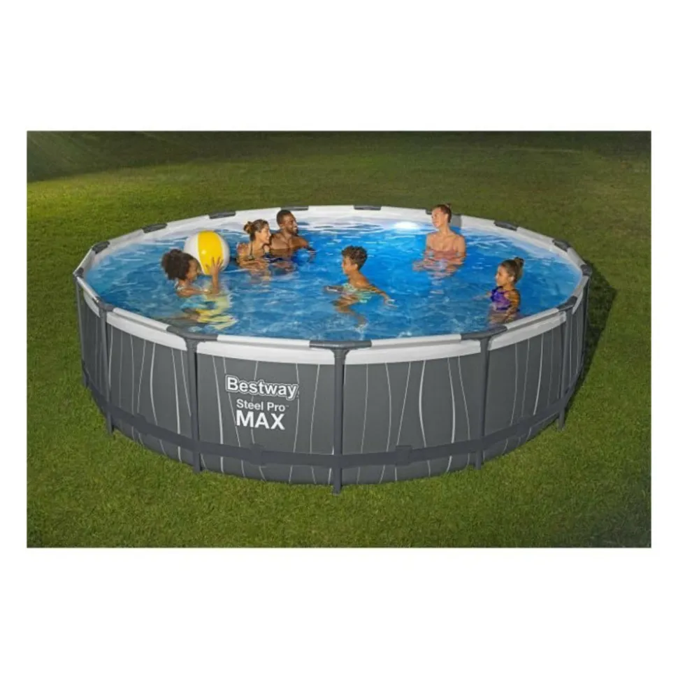 BESTWAY - Kit piscine hors sol tubulaire bestway steel pro max™ 457 x 107 cm - ronde (avec filtre a cartouche, échelle, bâche, lumiere