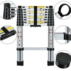 BM TOOLS - Échelle télescopique bm tools 2,6m en acier inoxydable, charge 150kg pliable extensible unique droite multi-fonction, bricolage