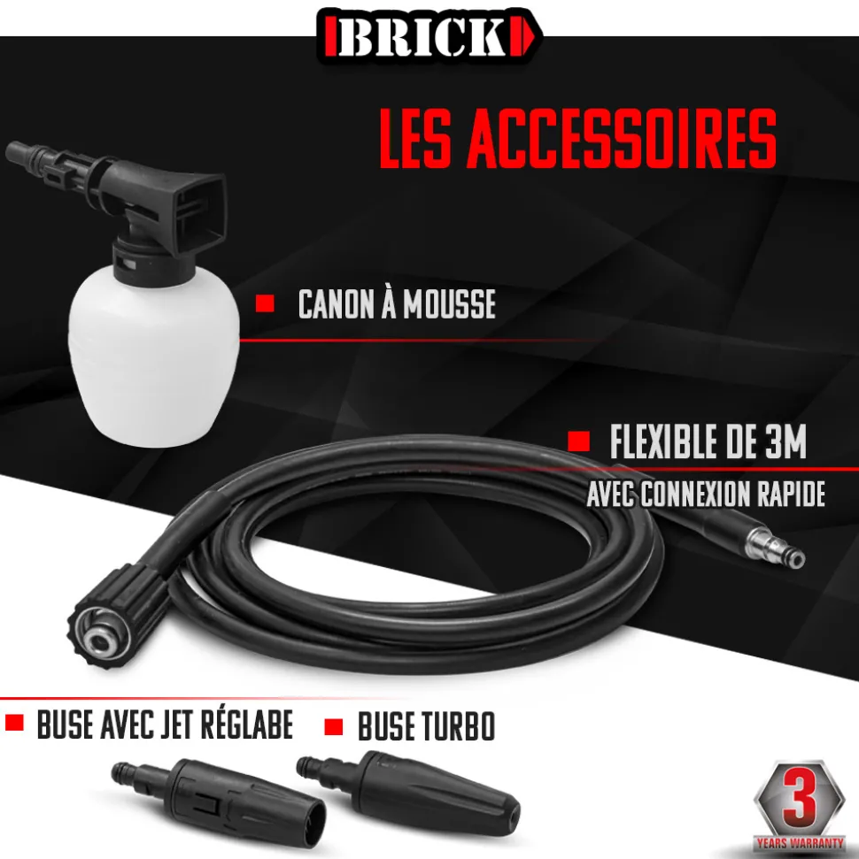 BRICK - Nettoyeur haute pression 1400w - 105 bars - buse turbo et buse rotative - brick