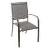 BRIGHTON - Fauteuil de jardin ARIES Bello aluminium et toile gris - 62x56x90 cm