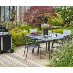 BRIGHTON - Fauteuil de jardin ARIES Bello aluminium et toile gris - 62x56x90 cm