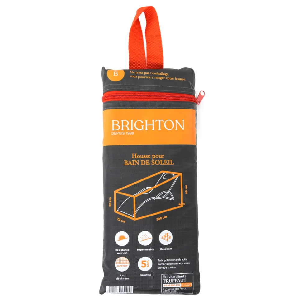 BRIGHTON - Housse pour bain de soleil en tissu anthracite - 200x72x110 cm