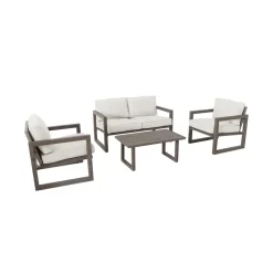 BRIGHTON - Salon de jardin ATRIA, coloris chêne/écru - 4 pièces