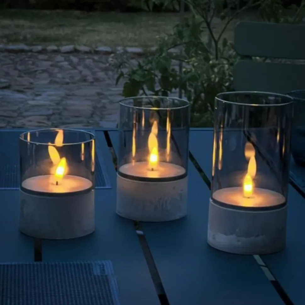 BRILLIANT - Lot 3 lampes a poser led bougie - 2500k - plastique et verre - gris et verre fumé