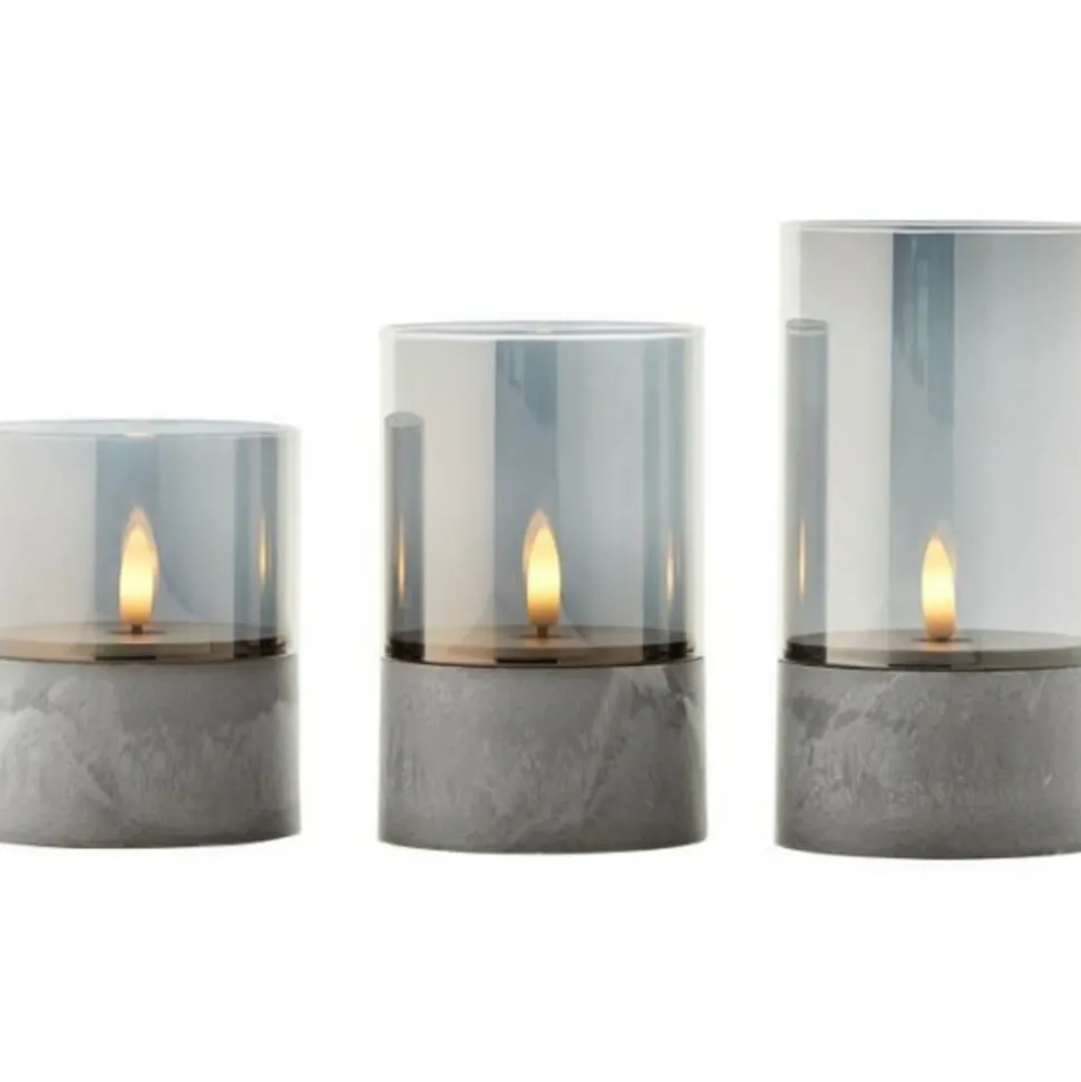 BRILLIANT - Lot 3 lampes a poser led bougie - 2500k - plastique et verre - gris et verre fumé