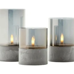 BRILLIANT - Lot 3 lampes a poser led bougie - 2500k - plastique et verre - gris et verre fumé