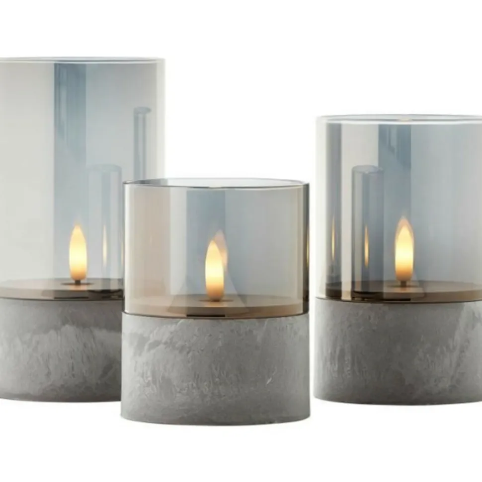 BRILLIANT - Lot 3 lampes a poser led bougie - 2500k - plastique et verre - gris et verre fumé