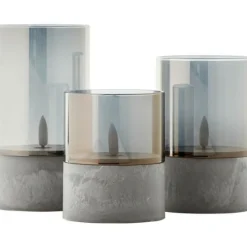 BRILLIANT - Lot 3 lampes a poser led bougie - 2500k - plastique et verre - gris et verre fumé