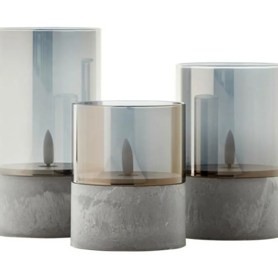 BRILLIANT - Lot 3 lampes a poser led bougie - 2500k - plastique et verre - gris et verre fumé