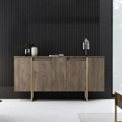 Buffet design bois et or 160 cm - 4 portes luxor