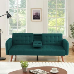 Canapé 3 places convertible avec tablette centrale rabattable vert inverness