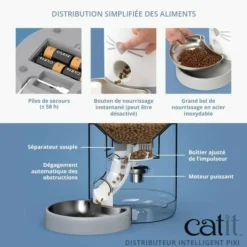 CAT IT - Catit - pixi distributeur de croquettes connecté pour chat - 1,2 kg (contrôlé par une application)