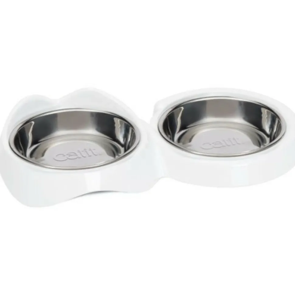 CAT IT - Gamelle pour chat - catit - pixi - 2 x 200ml - double - bols en acier inoxydable amovibles - blanc