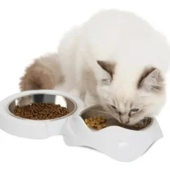 CAT IT - Gamelle pour chat - catit - pixi - 2 x 200ml - double - bols en acier inoxydable amovibles - blanc