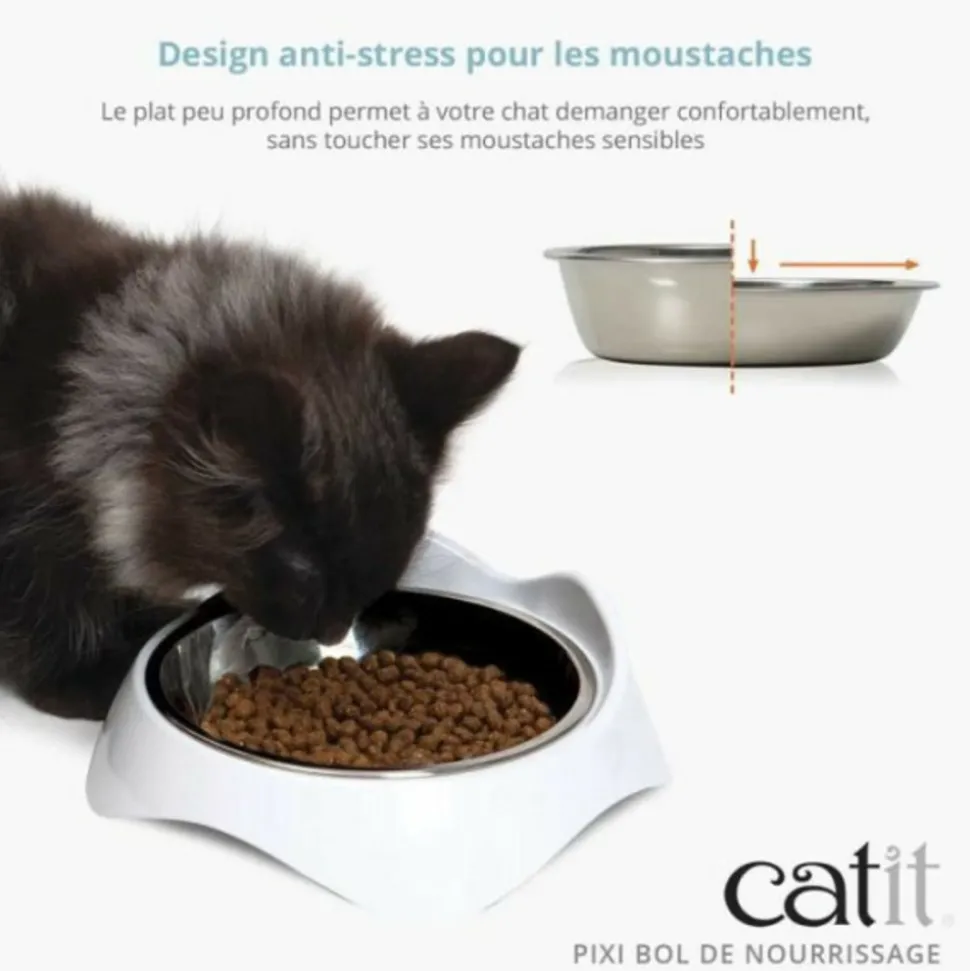 CAT IT - Gamelle pour chat - catit - pixi - 2 x 200ml - double - bols en acier inoxydable amovibles - blanc