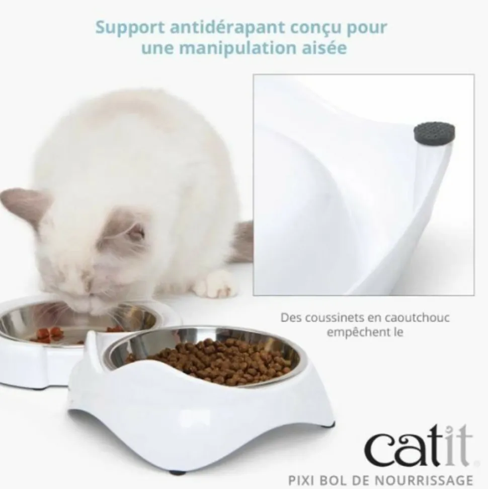 CAT IT - Gamelle pour chat - catit - pixi - 2 x 200ml - double - bols en acier inoxydable amovibles - blanc