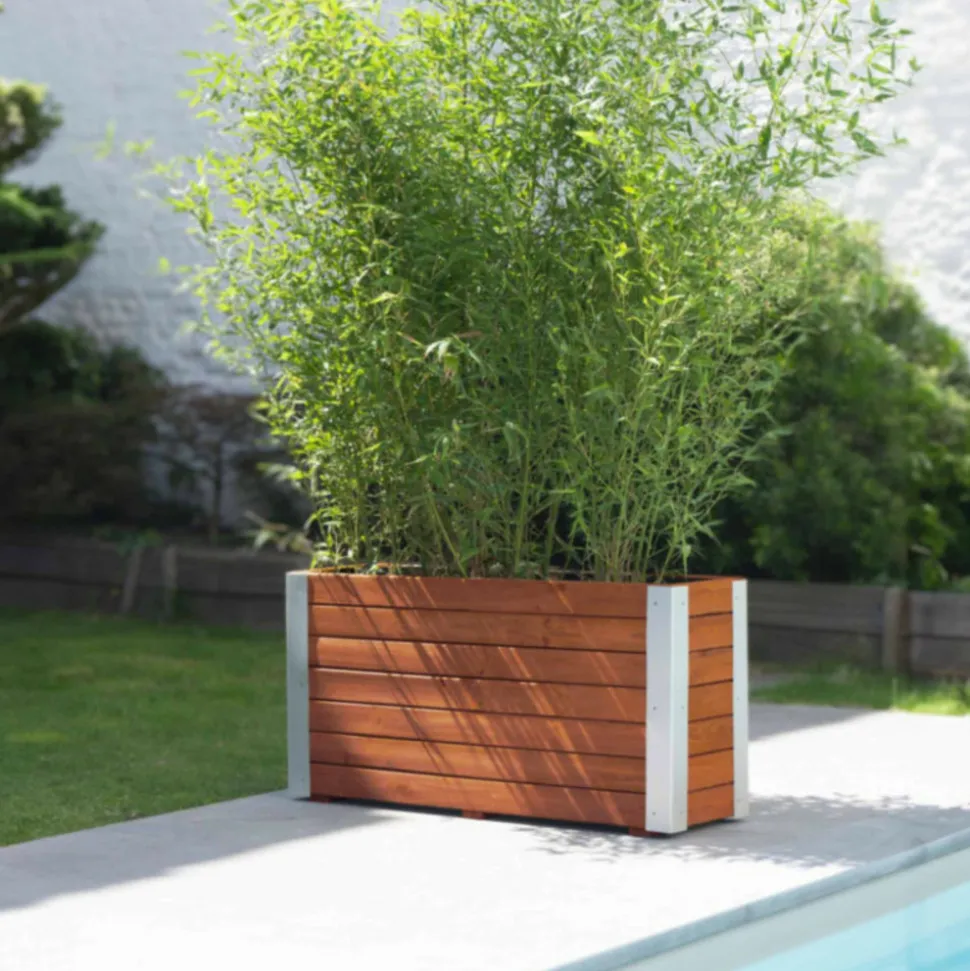 CERLAND - Bac à fleurs en bois lasuré 100 x 30 x 50 cm bambou