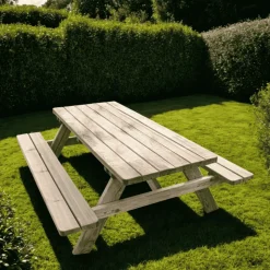 CERLAND - Table de pique-nique en bois avec bancs intégrés 6 personnes - 1,77 m