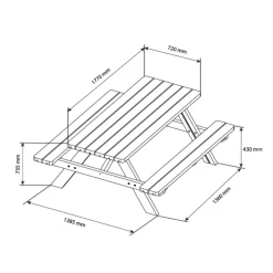 CERLAND - Table de pique-nique en bois avec bancs intégrés 6 personnes - 1,77 m