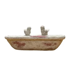 CHEMIN DE CAMPAGNE - Bain oiseaux jardin extérieur ancien béton beige vieilli 32.5x16.5cm