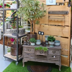 CHEMIN DE CAMPAGNE - Cache-pot rond en ciment vieilli vert/rose ø.14 x ht.13 cm