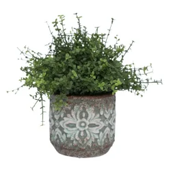 CHEMIN DE CAMPAGNE - Cache-pot rond en ciment vieilli vert/rose ø.14 x ht.13 cm