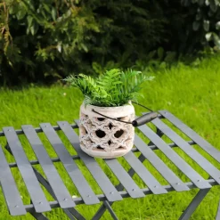 CHEMIN DE CAMPAGNE - Lanterne extérieur jardin à poser bougie ancienne béton crème 14cm