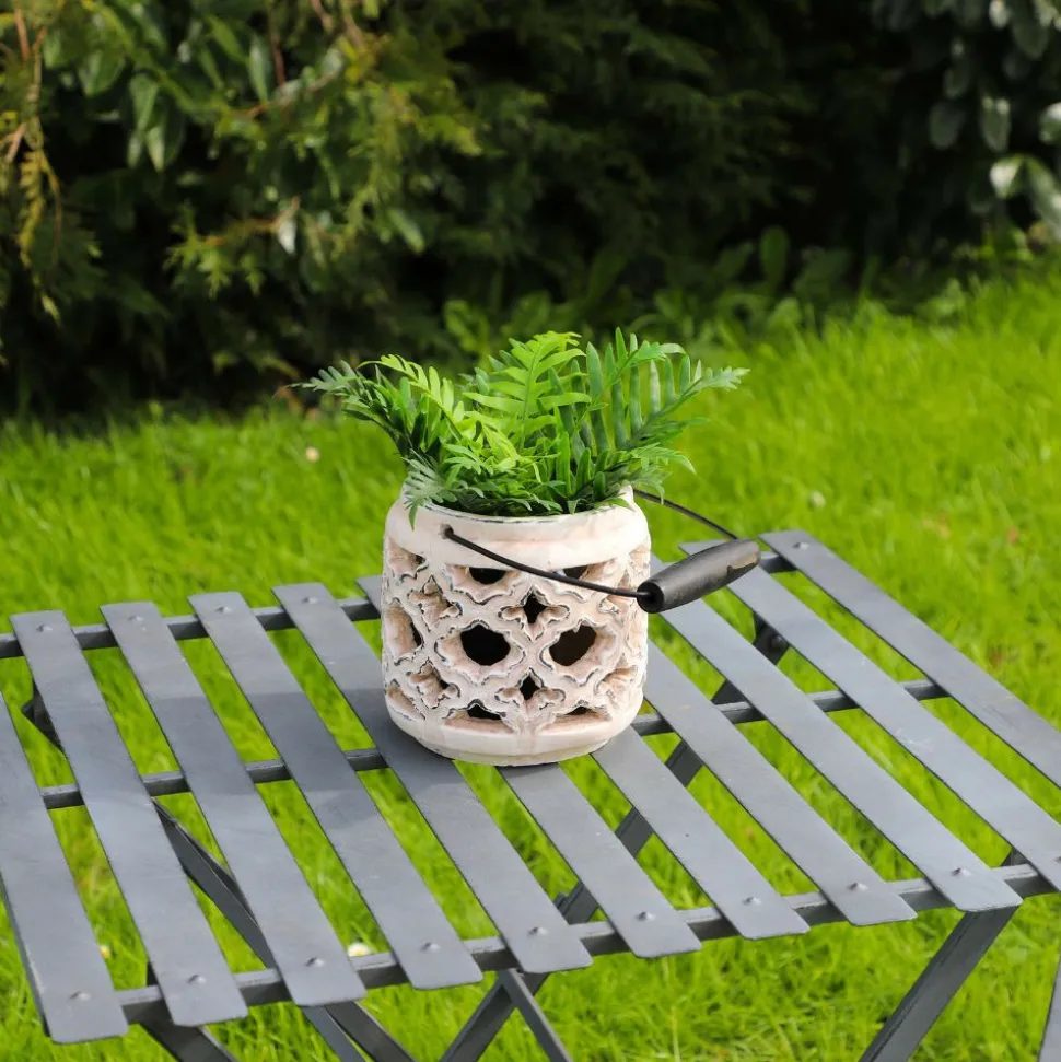 CHEMIN DE CAMPAGNE - Lanterne extérieur jardin à poser bougie ancienne béton crème 14cm