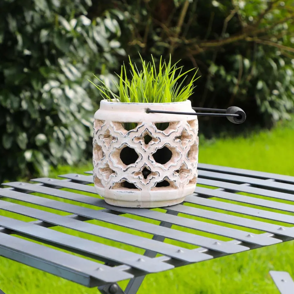 CHEMIN DE CAMPAGNE - Lanterne extérieur jardin à poser bougie ancienne béton crème 14cm