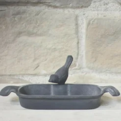 CHEMIN DE CAMPAGNE - Mangeoire à oiseaux abreuvoir jardin fonte grise 26cm