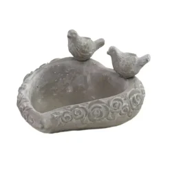 CHEMIN DE CAMPAGNE - Mangeoire à oiseaux sur pied coeur abreuvoir jardin béton gris 19cm