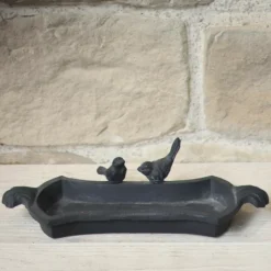 CHEMIN DE CAMPAGNE - Mangeoire à oiseaux abreuvoir jardin fonte grise 30cm