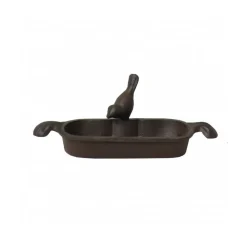 CHEMIN DE CAMPAGNE - Mangeoire à oiseaux abreuvoir jardin fonte marron 26cm