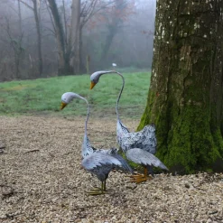 CHEMIN DE CAMPAGNE - Set de 2 canes en métal gris et orange ht.58-72 cm